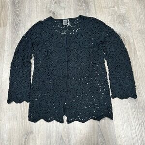 Lulus Cardigan Women's L XL Black Crochet Lace Open Front 100% Acrylic Sweater